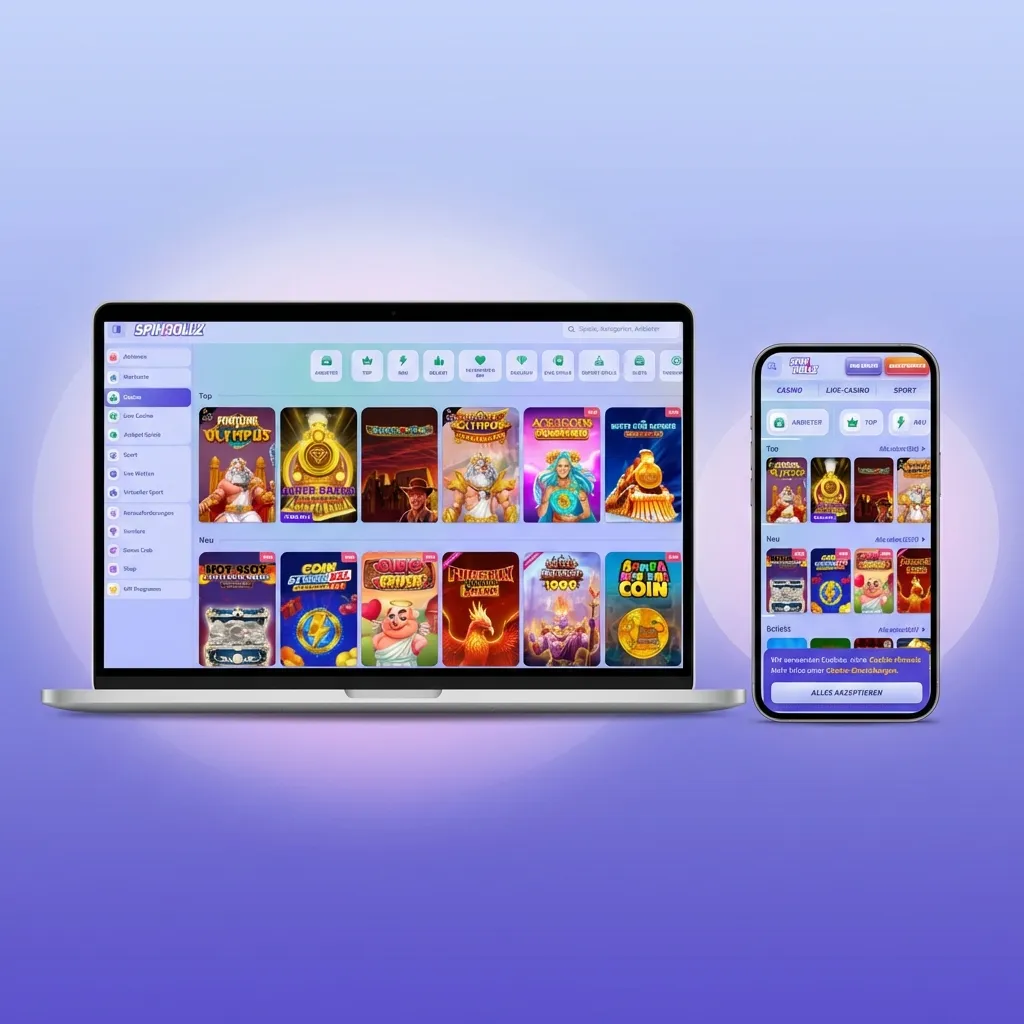 Benutzeroberfläche der Spinrollz Webseite mit Navigation zu Sportwetten und Casino.