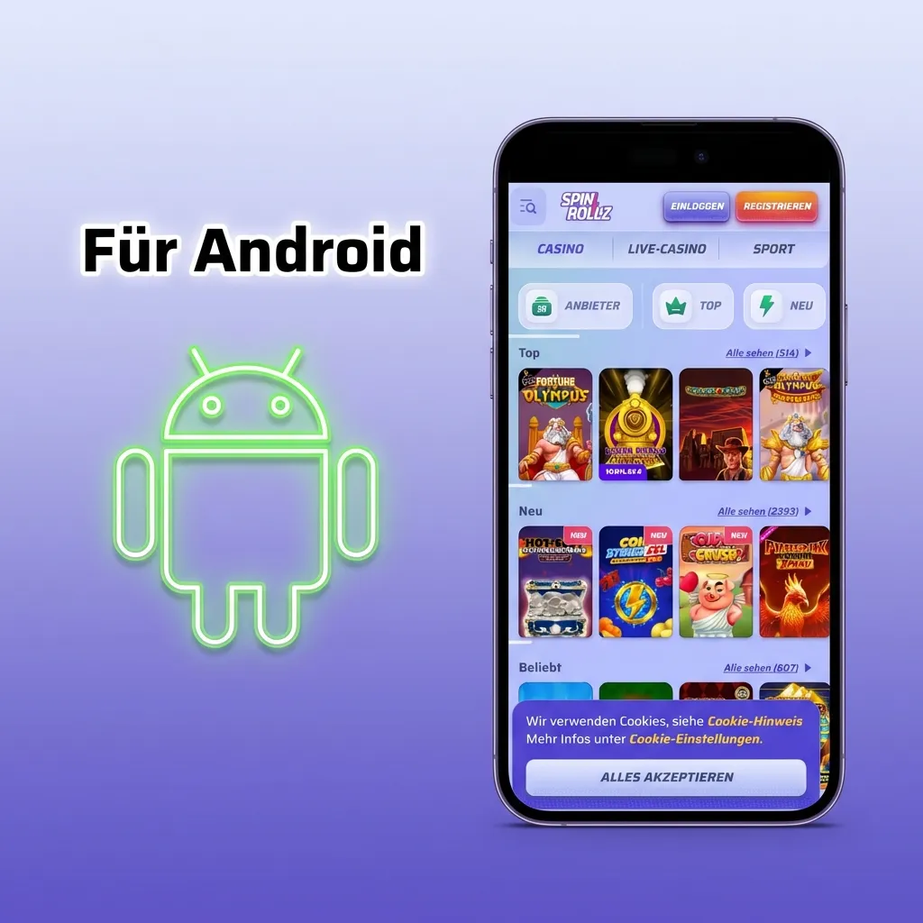 Anleitung zum Hinzufügen der Spinrollz-Webseite zum Android-Startbildschirm.