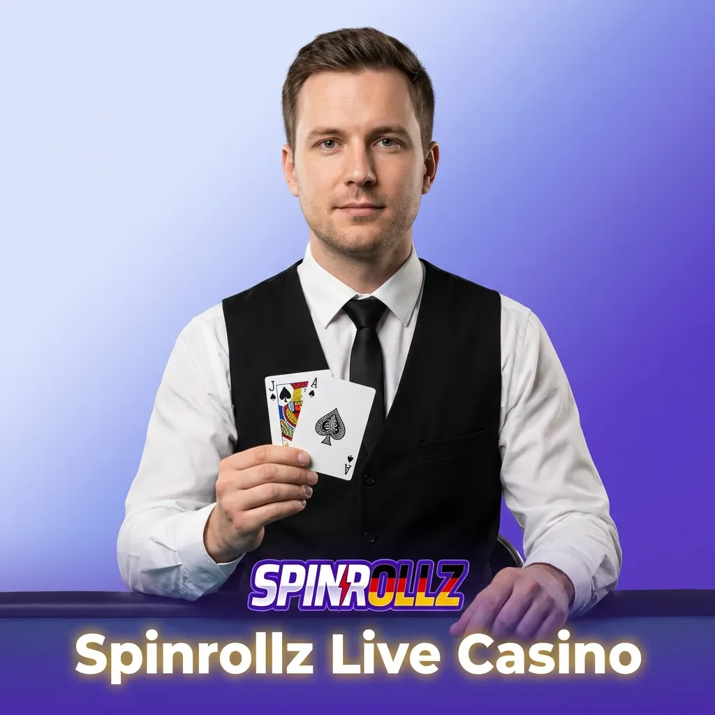 Spinrollz Live Casino mit echten Dealern, Roulette, Blackjack und Spielshows.