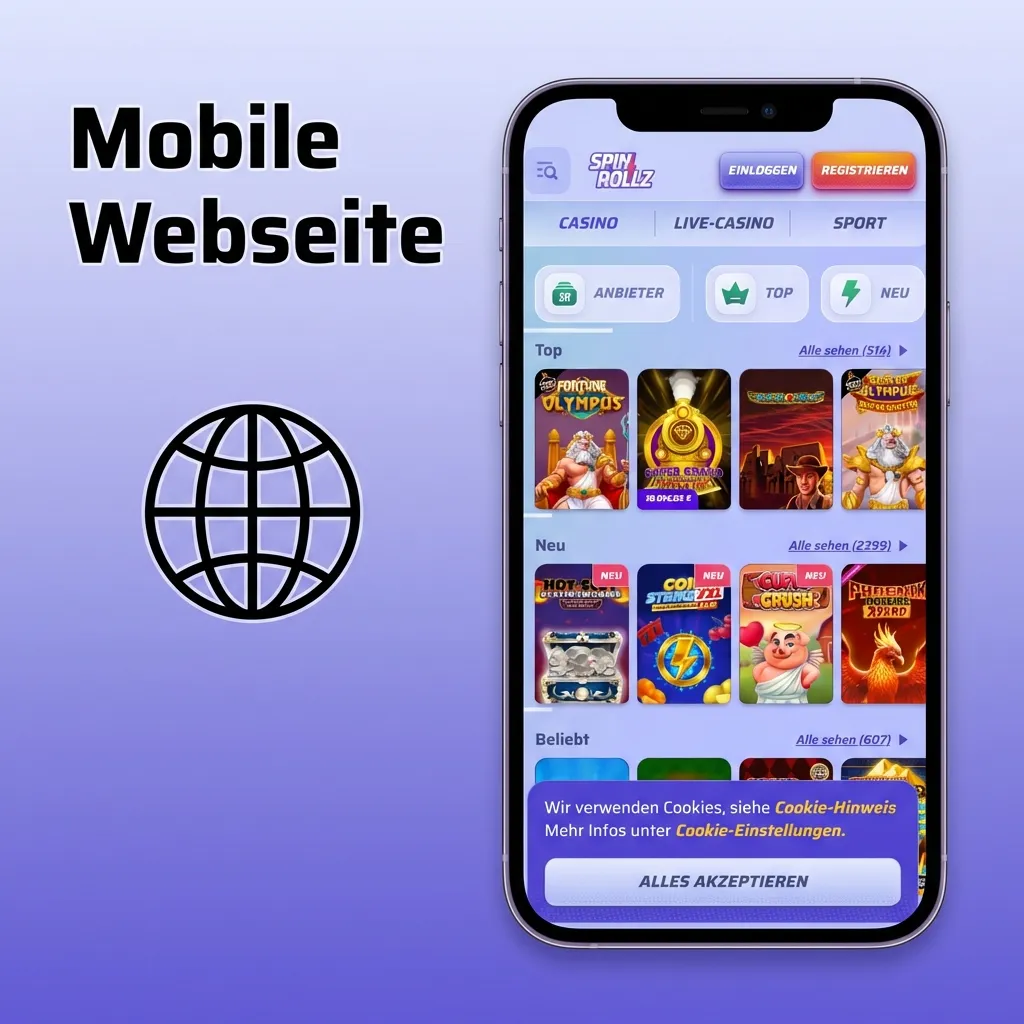 Smartphone mit responsiver mobiler Webseite, die keinen App-Download erfordert.