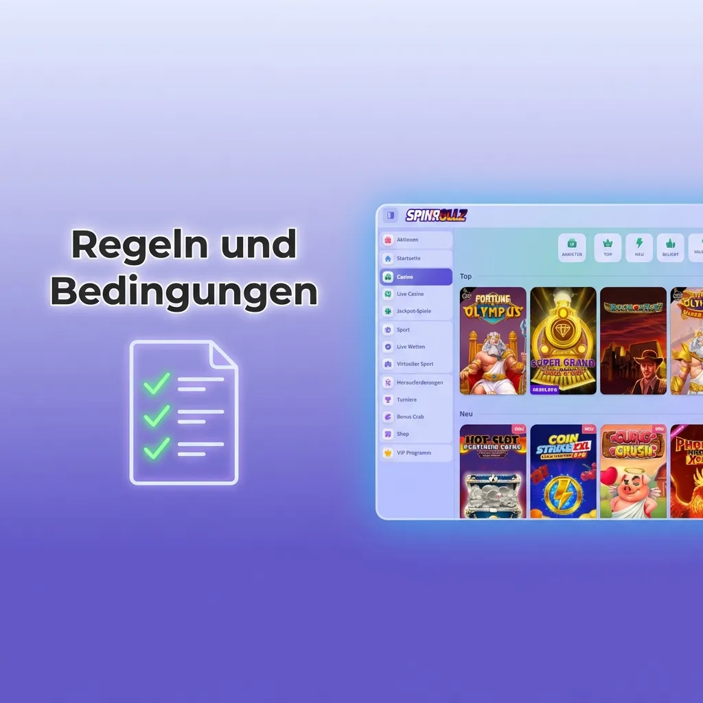 Wichtige Spinrollz Regeln: Mindestalter 18, ein Konto pro Person und Bonusbedingungen.